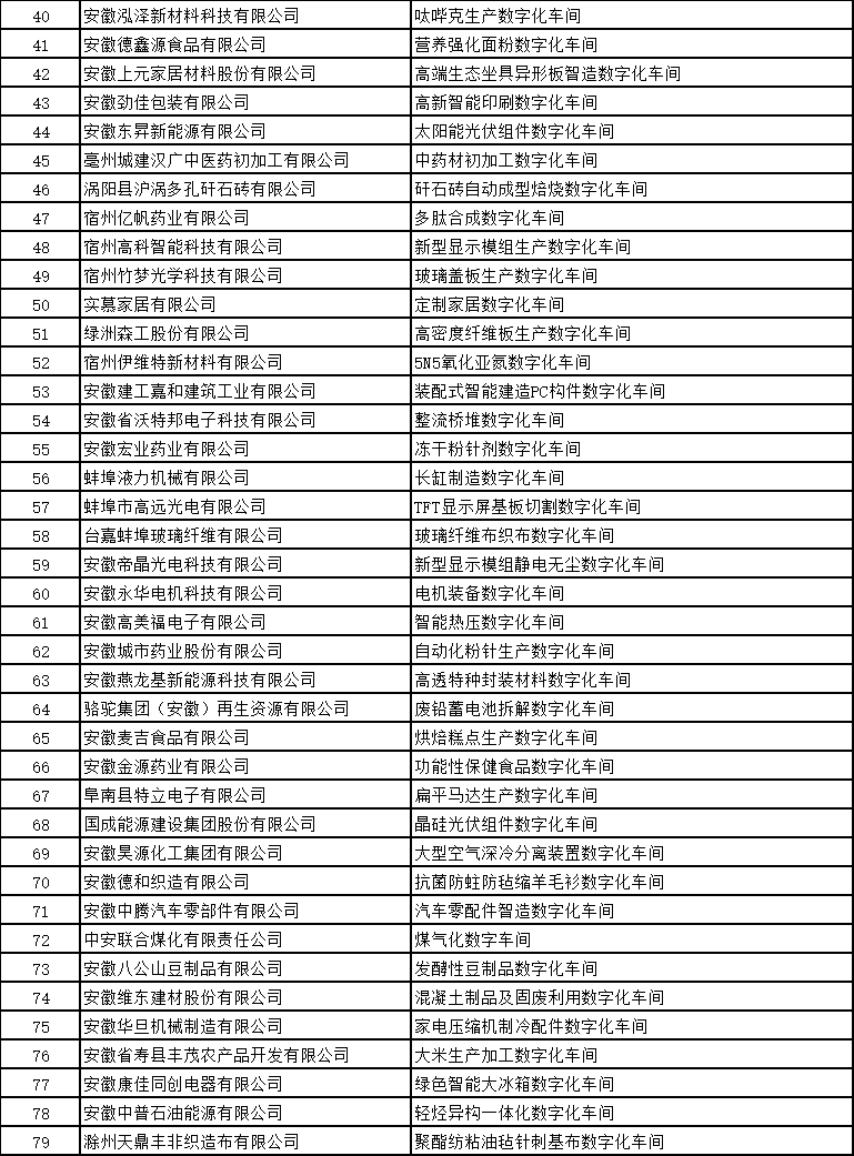 安徽省智能工廠和數字化車間名單